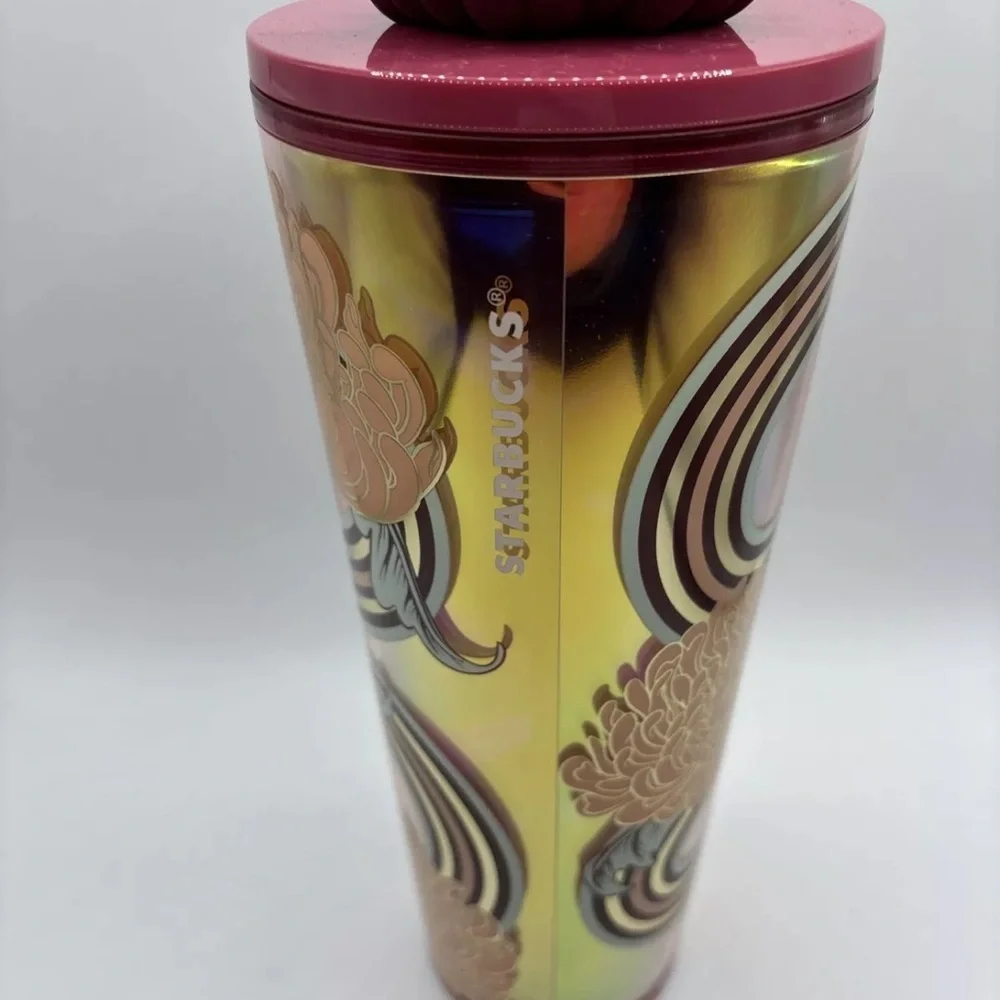 STARBUCKS  Holiday 2025 Flower Straw Charm 24 Oz Cold Cup Tumbler